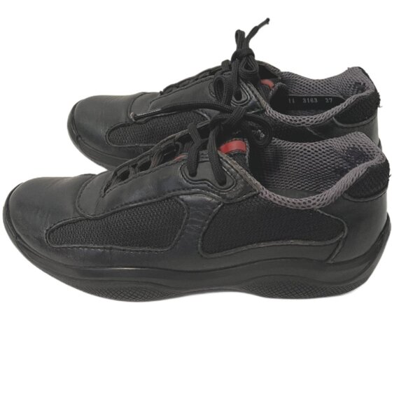 Prada America’s Cup Black Calfskin Leather & Mesh Low Top Sneaker Men's Size 7 - Picture 7 of 14